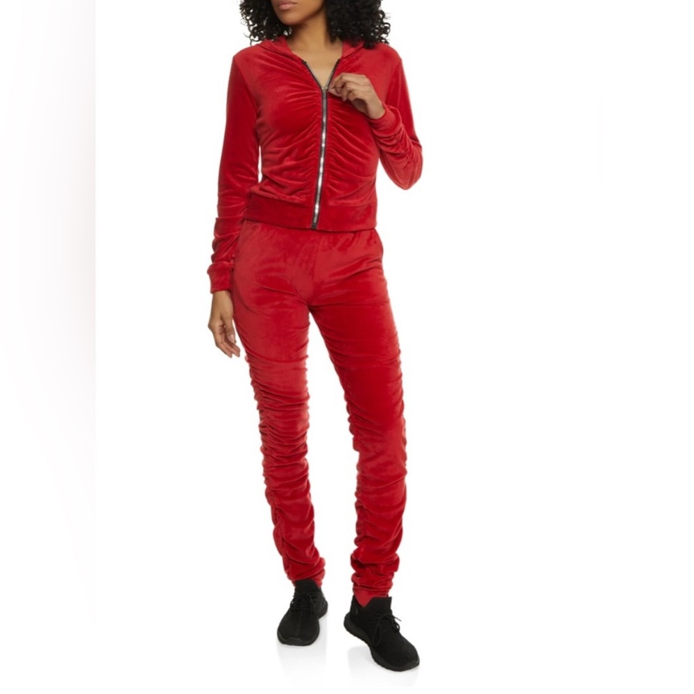 Women's Red Velour Jumpsuit